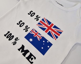 Australië Witte Baby Grow-50-50 UK Australië -100% Katoenen Baby Grows-Baby Romper-AU01