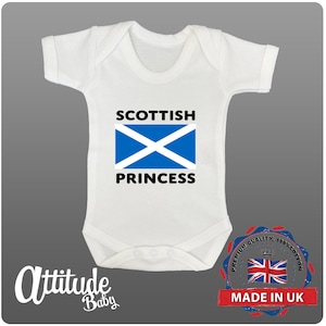 Scotland Baby Grow-Baby Girls Baby Grow-White Baby Grow-Printed-Scottish Princess-Baby Gift-Cotton Baby Grow-Baby Clothes-Funny Baby Clothes