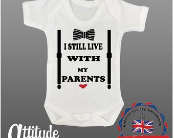 Funny Baby Grows-White-Printed-I Still Live With My Parents-Funny Baby Grows-Occupation Baby Grows-Premature Baby Clothes-Newborn Baby