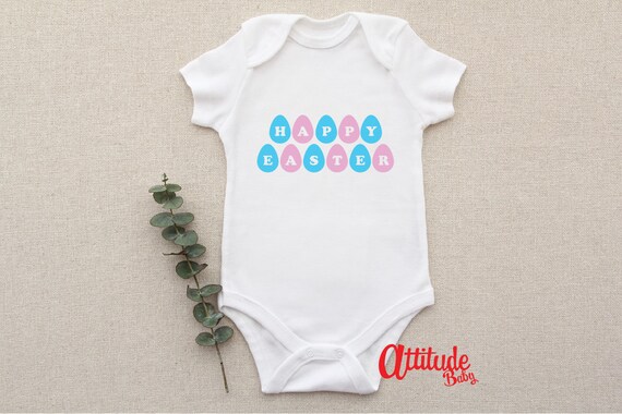 Happy Easter Blue and Pink Eggs Baby Grow Easter 2024 Custom