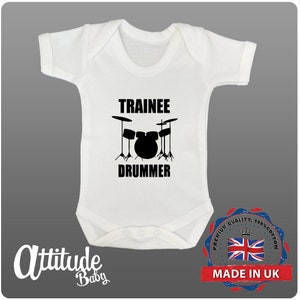 Funny Baby Grow-Trainee Drummer-Cotton Baby Bodysuit-Cotton Baby Vest-Baby Clothes-Baby Shower Gift-Fathers Day Baby Gift