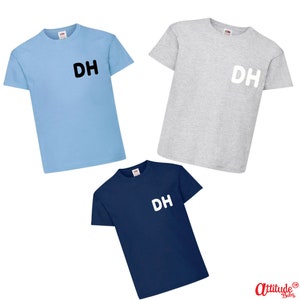 Personalised Kids T Shirts-Boys-Girls-Personalised With Initials To Front Left-Unisex-Customised Kids Tee Shirts-Fruit Of The Loom