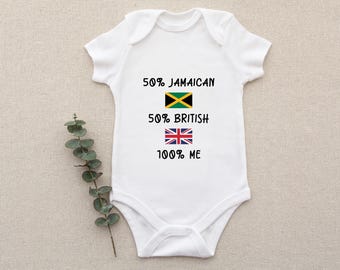 50 Percent Jamaican 50 Percent British Printed Baby Vest - Baby Bodysuit - New Baby