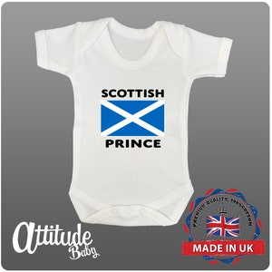 Scotland Baby Grow-Boys Baby Grow-White Baby Grow-Printed-Scottish Prince-Baby Gift-Cotton Baby Grow-Baby Clothes-Funny Baby Clothes