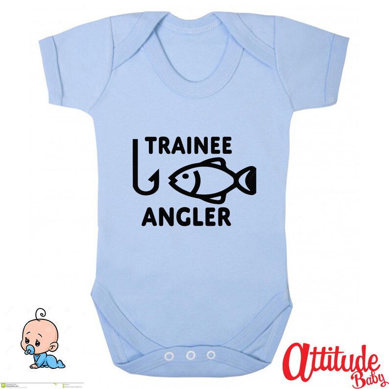 Fishing Baby Grows-Printed-Trainee Angler-Funny Baby Grows-Baby Grows-Premature Baby Clothes-Newborn Baby