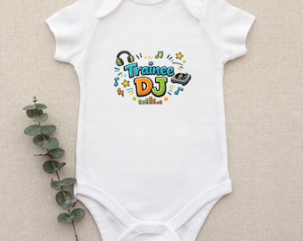Trainee DJ Baby Vest | Music Baby Grow | Future DJ Gift for Music Loving Parents Bodysuit