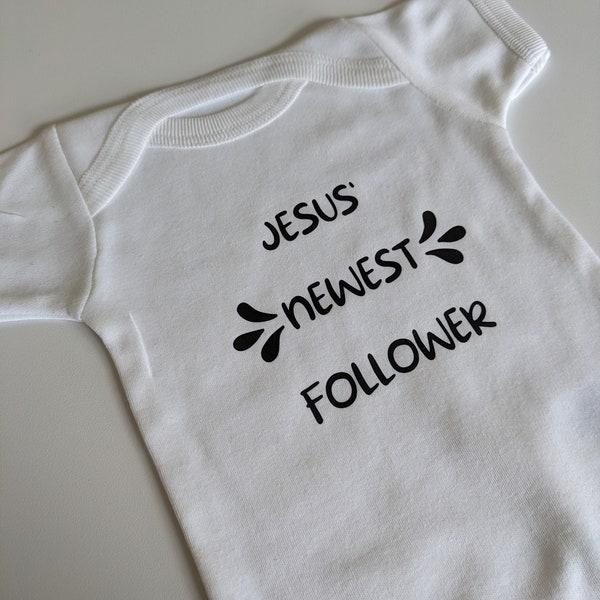 Jesus' Newest Follower Christian Baby Vest - Religious Baby grow - Bible Verse bodysuit -  Baby Shower gift - JNF01