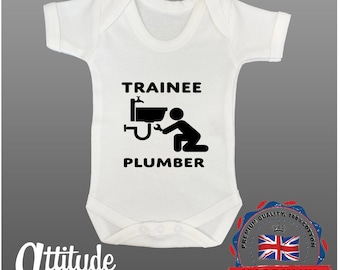 Funny Baby Grows-Printed-Trainee Plumber-Funny Baby Grows-Occupation Baby Grows-Premature Baby Clothes-Newborn Baby