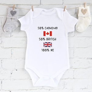 50% British 50 Percent Canadian 100 Percent Me Baby Vest - Canada Baby Bodysuit -Novelty Baby Clothes - Baby Shower Present
