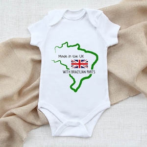 Made in the UK with Brazilian Parts Baby grow - Novelty Baby vest - Brazil Baby bodysuit - Shower Present - Pregnancy Announcement - MUK01