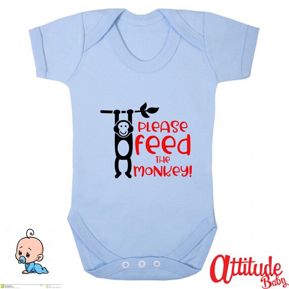 Plain Baby Grows printed feed the Monkey novelty Baby Grows funny