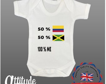 Plain White Baby Grow-50-50 Colombia Jamaica-100 %Cotton Baby Grows- Funny Babygrow-Baby Bodysuit-Novelty Baby Grows-Jamaica  Baby Clothes