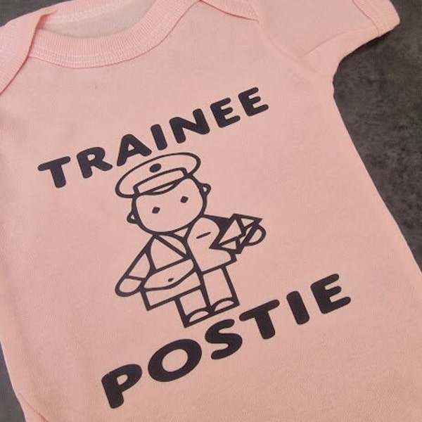 Funny Baby Grows-Printed-Trainee Postie-Postman-Postwoman-Funny Baby Grows-Occupation Baby Grows-Premature Baby Clothes-Newborn Baby