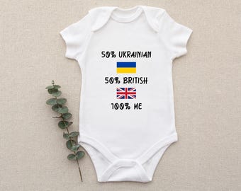 50 Percent Ukrainian 50 Percent  British Baby Bodysuit - Printed Baby Vests - New Baby