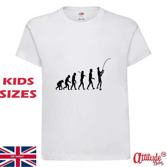 Fishing Evolution-Kids Tee Shirts-Unisex Fruit Of The Loom-Cotton T Shirts  Presents-1-15 Years Kids Gifts