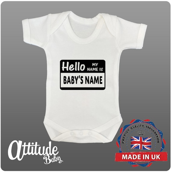 Funny Baby Grows personalised Baby Vests hello My Name Is printed