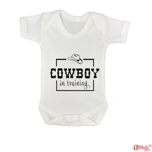 Funny Baby Grows-Cowboy In Training-Baby Grow-Novelty Baby Grows-Funny Baby Clothes-Family Baby Grows-CBT01