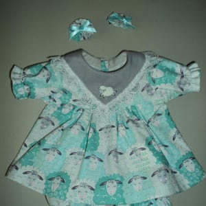 4 Pc - 16" Cabbage Patch Outfit - Aqua and White Sheep Print Dress - Free Shipping!