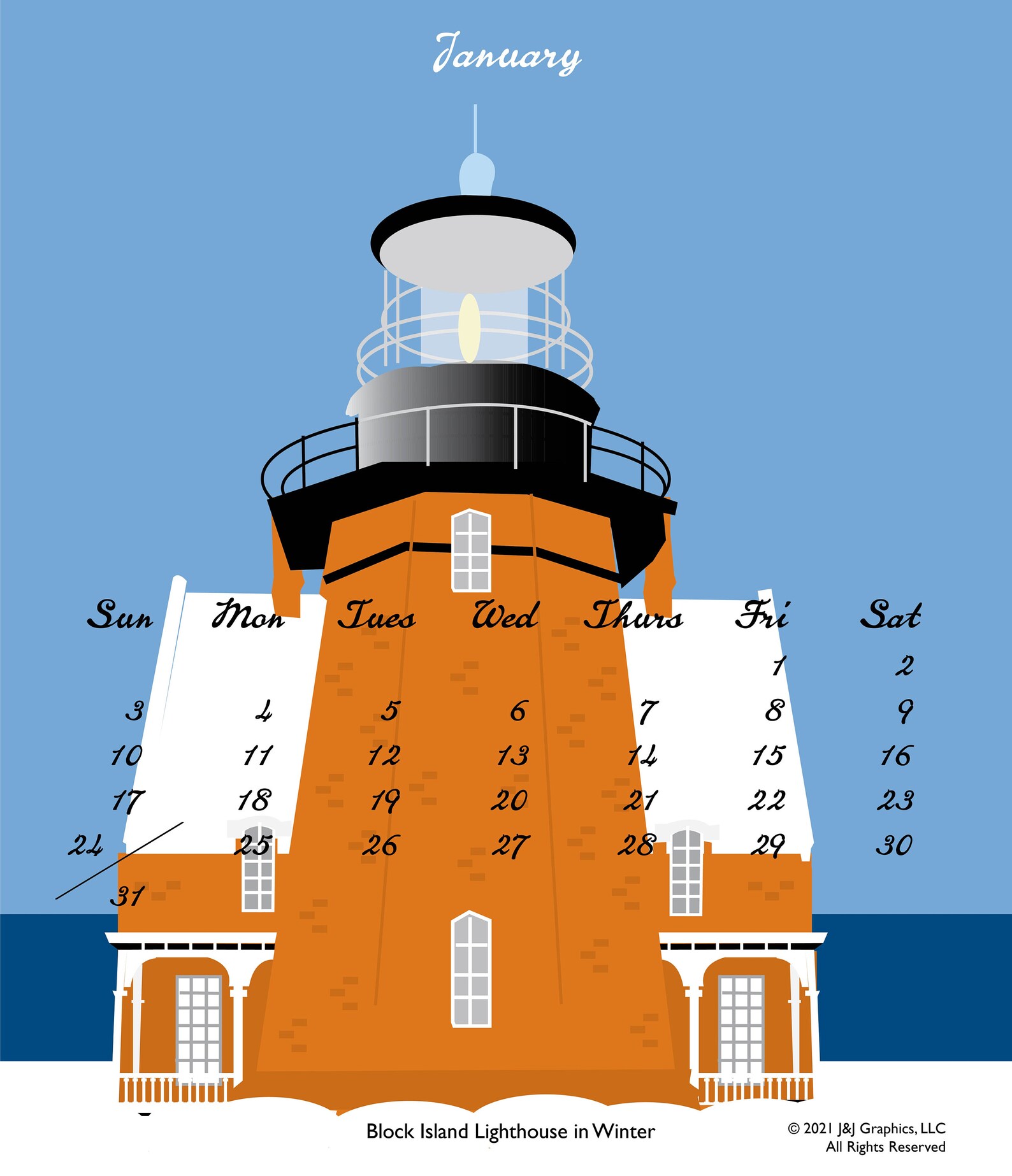 2021 Rhode Island Wall Calendar Etsy