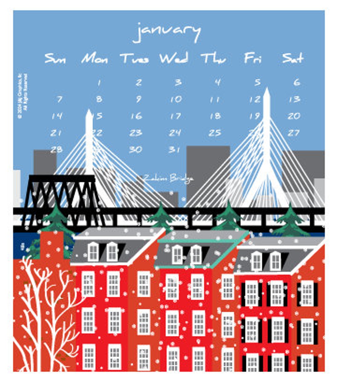2024 Boston Wall Calendar Etsy