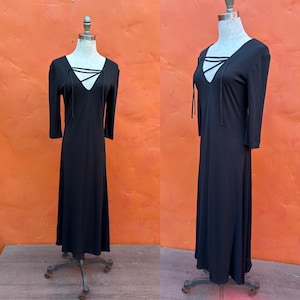 Vintage 1990s Y2K Black Midi Laced Dress * Mod minimalist goth Whimsigoth Dress * Medium Size 8 10