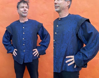 Vintage Men's Medieval Black Blue Doublet. Slashed sleeve  ** Renaissance Faire Medieval Pirate SCA Larp Cosplay Fantasy ** XL XXL