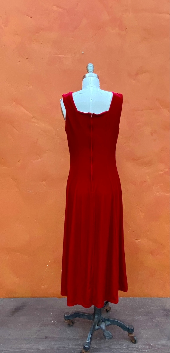 Vintage 1990s Red Velvet Hourglass Midi Dress - W… - image 6