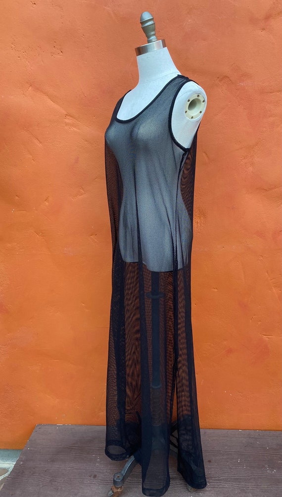 Vintage Y2K 1990s Black Sheer Netting Maxi Dress … - image 5