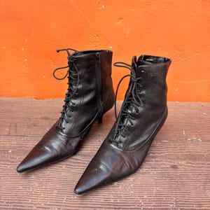 Western Victorian Witchy Goth Deep Brown Black 1970s Leather Ankle Boots Fantastic Vintage Authentic Edwardian Victorian Gothic  main image 3