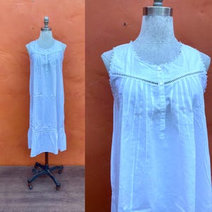 Vintage Cotton Midi Chemise Dress. Pirate SCA Medieval Victorian Leine Renaissance Under Dress Small Medium Size 4 6 8