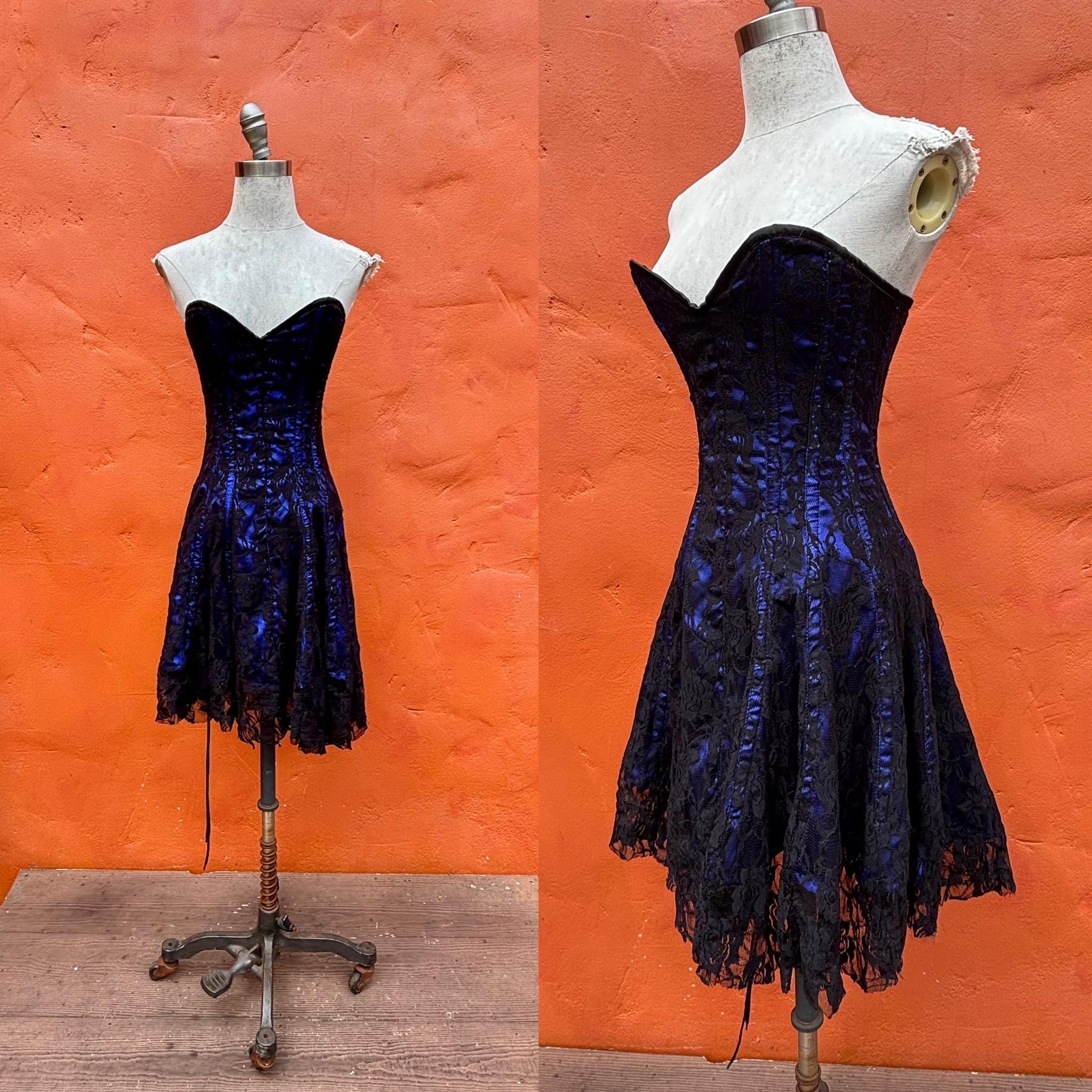 black and blue corset dress Black Corset Blue Flower Sequin Party Dress – Ohmollydress main image 0