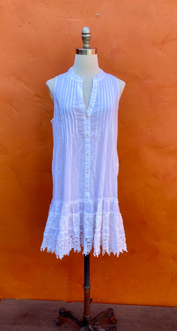 Vintage White Pintucked Cotton Chemise Dress. Rom… - image 3