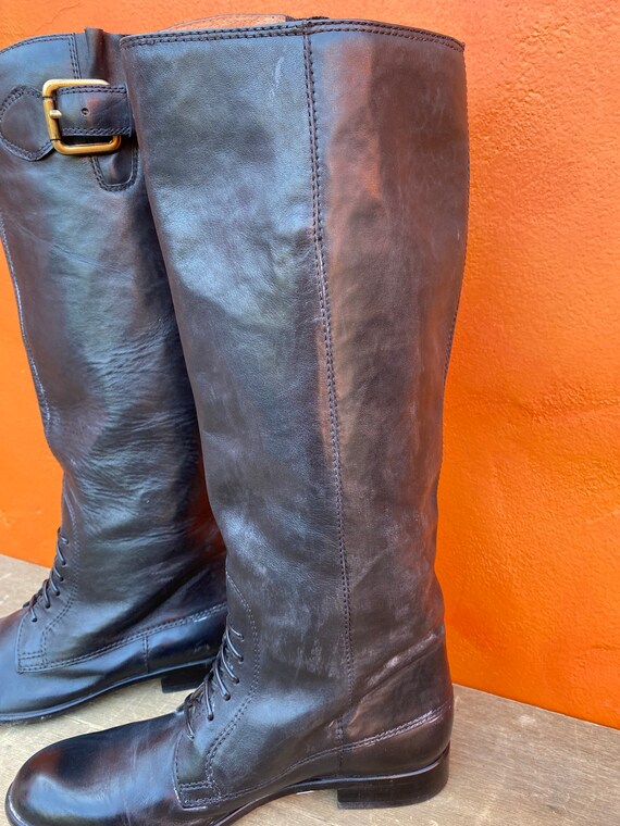 Vintage Emu Regent Black Leather Riding Boots ** Knee High Boots English Victorian Alt Fashion ** Buckle Laced Boots Size 8 8.5 9