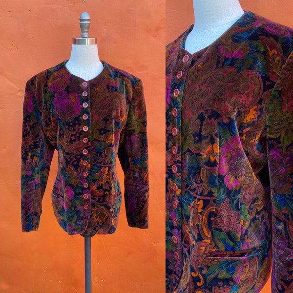 Vintage Bogner Velvet Floral Blazer ** Victorian Steampunk Goth Gothic Dark Boho Dark Academia Plus size XXL 1X 2X 2XL