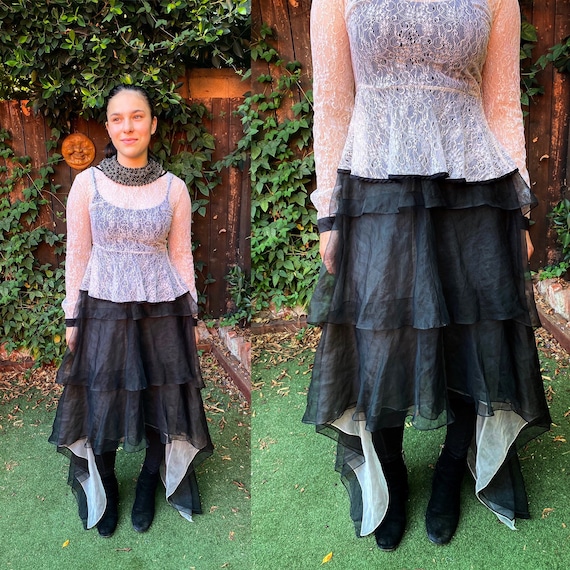 Vintage Black Draped Tiered bustle Skirt. ** Victo