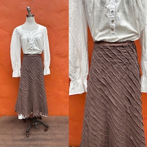 Vintage Tiered Brown Midi Skirt *  Jagged hem Forestcore Autumnal Pirate Western Cottagecore Hobbitcore Goblincore Ren Faire