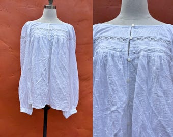 Blusa/camisa vintage blanca de manga abullonada. ** Larp Cosplay Feria Renacentista Medieval Campesino Pirata Victoriano * Talla única XXL 2XL Tallas grandes