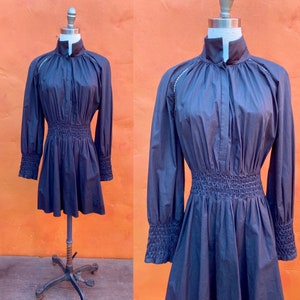 Vintage Black Mini Dress Smocked Fit Flare ** High neck Elizabethan Dark Cottagecore Goth Whimsigoth Large XL XXL Plus size 2XL 3XL
