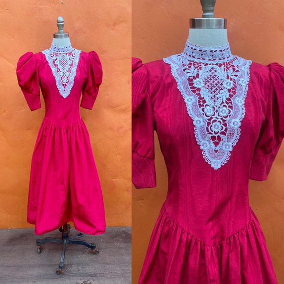 Vintage 1980s Jessica McClintock Dark Pink Party … - image 1