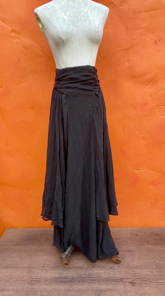 Jupe Longue Maxi Kaliko Velours Soie Noire – Taille 12 – État Excellent – Gothique Chic