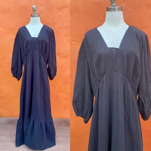 Vintage Black Maxi Dress  - Witchy Dark Mori Lagenlook Goth Gothic Knightcore Medieval Ren Faire Under Corset Dress 3X 3XL Plus size