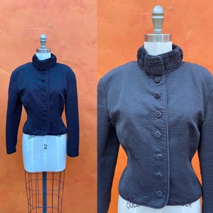 Vintage 1980s Black Fitted Victorian Style Blazer coat ** high collar  ** Victorian Steampunk Western Gothic 1950s Pinup ** Size 4 6 8