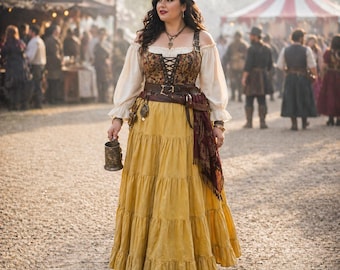 Vintage Tiered Ruffle Yellow Gold Maxi SILK Skirt * Romantic Boho Victorian Pirate Ren Faire Cottagecore Wench Medieval Plus Size 2XL 3XL