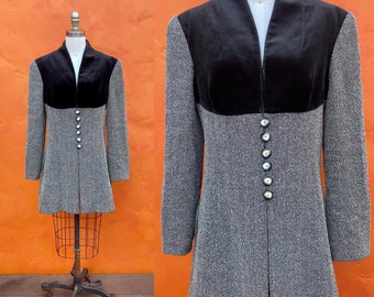 Vintage Long Black Velvet Victorian style Blazer / Riding Coat  ** Designer Angelo Tarlazzi Edwardian Gothic Goth Dark Mori ** Small 4  6