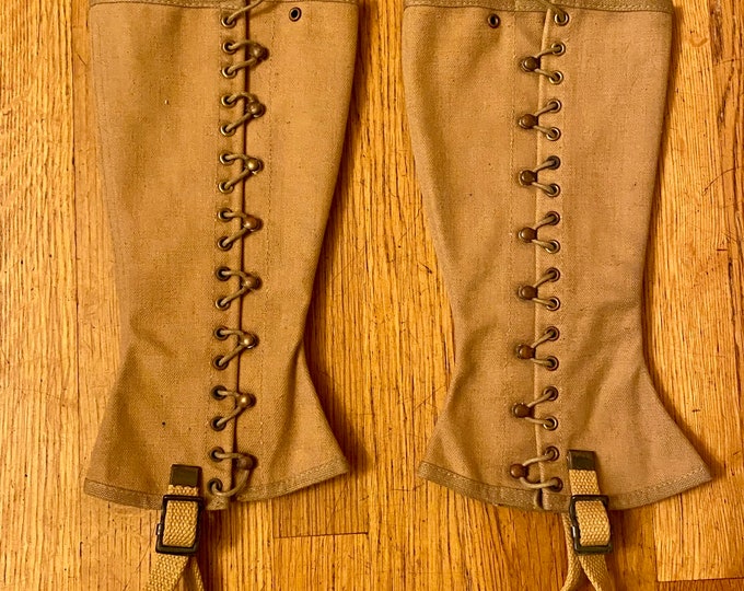 Vintage 1940s WWII Military Era Spats Ww2 Uniform Military Canvas
