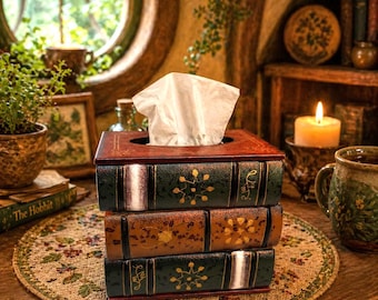 Vintage Square Tissue Holder. Antique Book Tissue Box. Victorian medievalcore hobbitcore cottagecore Dark Academia decor