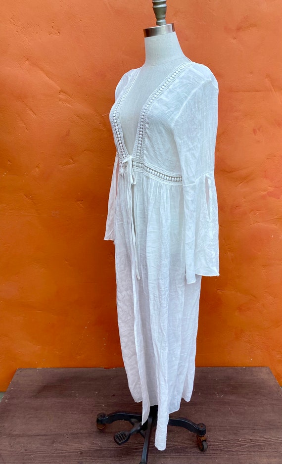 Vintage White Maxi Dress Coat. Flared Sleeve Pira… - image 5