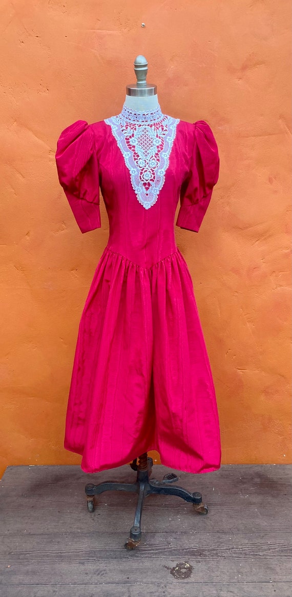 Vintage 1980s Jessica McClintock Dark Pink Party … - image 3