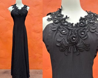 Vintage 1990s Y2K Jessica McClintock Black Maxi Dress - Party Cocktail Prom Witchy Goth Gothic Whimsigoth - Small Size 4
