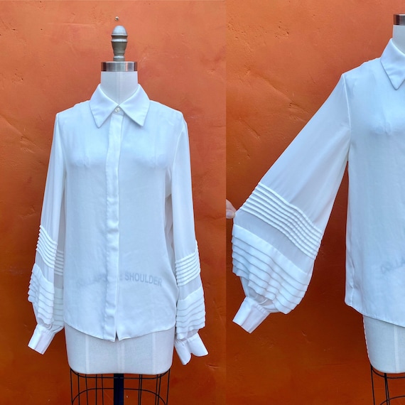 White Pleated Bishop Sleeve Louis Vuitton Blouse Top Shirt. -  Hong Kong